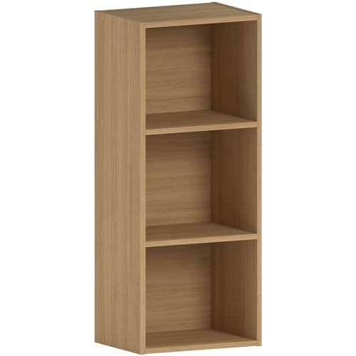 Image of Vida Designs Oxford 3 Tier Cube Bookcase, Oak Wooden Shelving Display Storage Unit Office Living Room Furniture