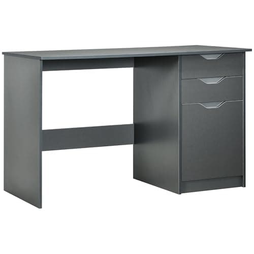 Image of HOMCOM Computer Desk with Drawers, High Gloss Home Office Desk with Storage Cabinet, Study Workstation, 120 x 60cm, Grey