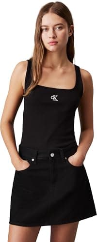 Image of Calvin Klein Women’s Ck Round Neck Rib Tank Top, Black (Ck Black), S
