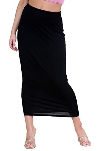 Image of Hamishkane® Womens Skirts Elasticated Waist, Casual Summer Midaxi Skirts Women UK, Plain Womens Bodycon Tube Maxi Skirts, Soft Jersey, Midi Skirt Long Pencil Skirt Black