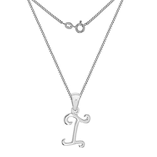 Image of Tuscany Silver Women's Sterling Silver Rhodium Plated Diamond Initial 'I' Pendant on Curb Chain of 46cm/18