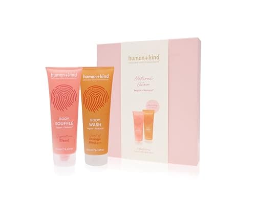 Image of Human+Kind Natural Glow Gift Set | Orange Blossom Body Wash 250ml & Signature Blend Body Soufflé 250ml | Refreshing Vegan Skincare Duo | Hydrating Self-Care Gift for Radiant, Soft Skin (Natural Glow)