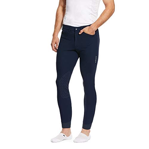 Image of ARIAT Mens Tri Triathlon Factor Grip Knee Patch Breeches - Navy - Easy Stretch