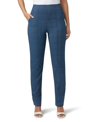 Image of HUE Women's Pull on Ponte Trouser Leggings, Medium Wash Denim Windowpane, Large