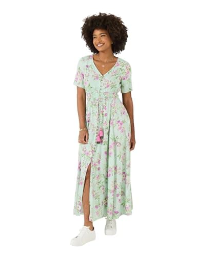 Image of Joe Browns Women's Bold Summer Floral Shirred Waistband Maxi Dress, Slim, Green, UK 18