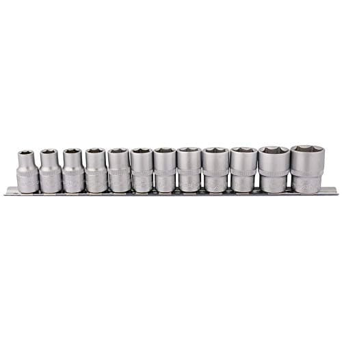 Image of Draper 1/2" 12 Piece Square Drive Metric Socket Set | Micrometre Reversible Hand Tool | Chrome Vanadium Steel Sockets Mechanics Car Tools | Metal Rail | 16402