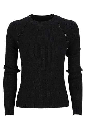 Image of GUESS Item W4YR06Z3FF0 Viscose ribbed blend sweater with Lurex yarn. Crew neck, long sleeves Raglan with buttons in the armhole. Regular Fit, Blacklurex, XL