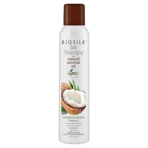 Image of BIOSILK Silk Therapy with Natural Coconut Oil Whipper Volume Mousse | Strong Hold Men Women | Normal & Fine Hair | Natural Ingredients | 277g