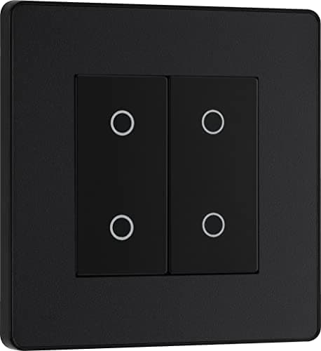 Image of BG Electrical Double Slave/Secondary Touch Dimmer Wall Light Switch, 2-Way, Trailing Edge, Screwless Front Plate, Evolve, Matt Black, 200W, PCDMBTDS2B