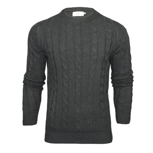 Image of Xact Men's Crew Neck Cable Knit Jumper (Dark Charcoal Marl) L