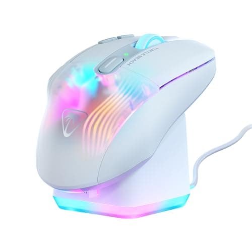 Image of Turtle Beach Kone XP Air White – Wireless Customizable Ergonomic RGB Gaming Mouse, Bluetooth, 19K DPI Optical Sensor, 100h Battery & Charging Dock, AIMO RGB Lighting, 4D Wheel