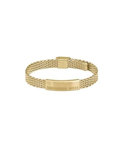 Image of BOSS Jewelry Men's ALEN Collection Link Bracelet in Yellow Gold with an Engraved Plaque - 1580610