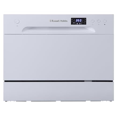 Image of Russell Hobbs Table Top Dishwasher Compact Mini with 6 Place Settings, LED Display, Button Control, 6 Programmes, Portable & Efficient, 24hr Timer, Rinse & Eco Mode in White, RH6TTDW0D1W