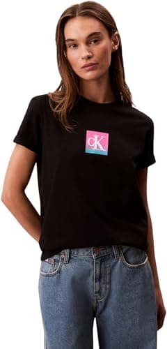 Image of Calvin Klein Women’s Short Sleeve Classic Boxed Monogram T-Shirt with Logo, Black (Black), M