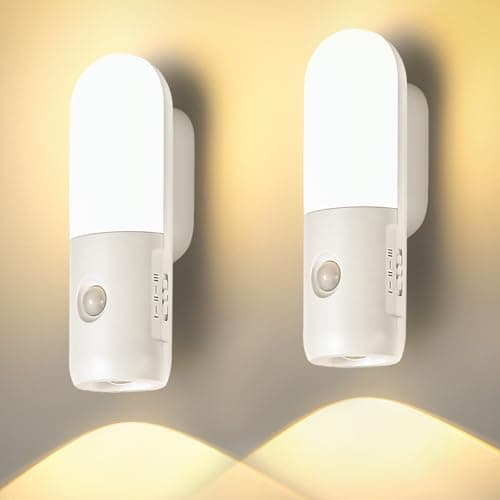 Image of USB Rechargeable Motion Sensor Night Light Indoor - Battery Operated Pir Light with 3 Color Temperature & Dimmable, Magnetic Night Lights Stick on Wall for Stair Bathroom Hallway Toilet (2 Pack)