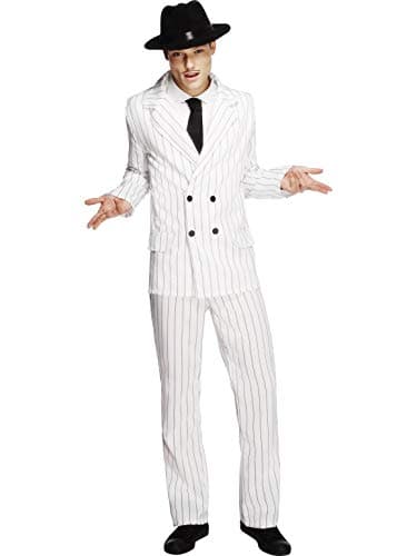 Image of Smiffys Fever Gangster Costume, White Jacket, Trousers and Tie, Fever Male Fancy Dress, 1920s Dress Up Costumes