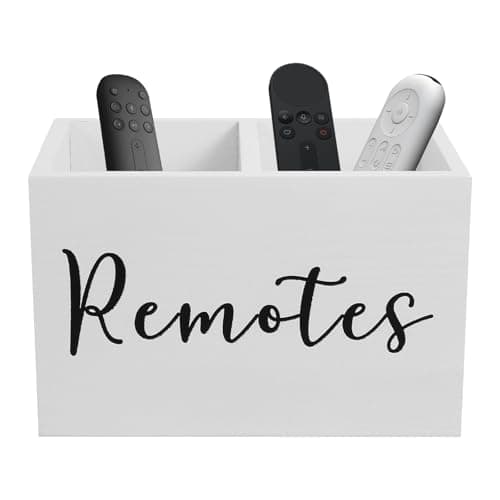 Image of LuLobtg Remote Control Holder, Divided TV Remote Control Storage Box with 2 Compartments, Wooden Table Organiser Storage Caddy for Office Living Room School Desktop(white)