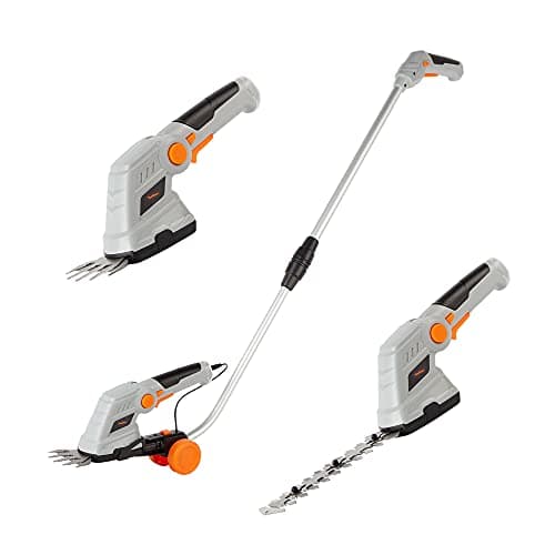 Image of VonHaus Hedge Trimmer & Grass Shears Cordless 2 in 1 – Cutter for Hedges, Bushes, Branches, Shrubs, Lawn Edging – 7.2V Battery, 2 Changeable Blades, Charger, Telescopic Handle & Trolley Wheel