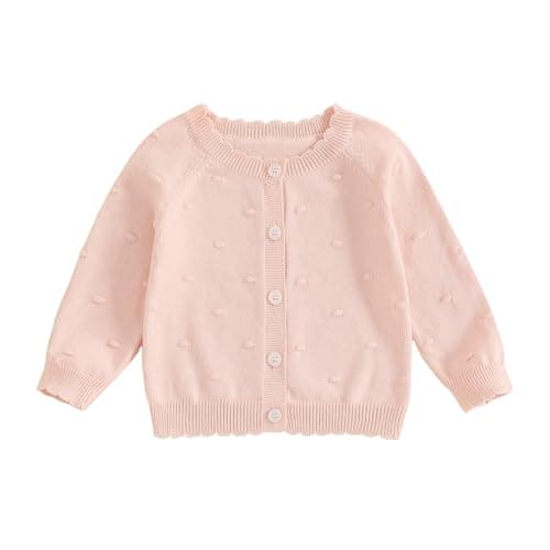 Image of Siyova Toddler Baby Girl Knit Sweaters Long Sleeve Solid Color Button Up Cardigan Knitwear Infant Spring Autumn Winter Coat for Kid Girls (Pink, 0-6 Months)