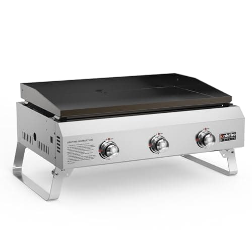 Image of Onlyfire 3-Burner Gas Plancha Portable Tabletop Gas BBQ with Nonstick Ceramic Coated Griddle for Outdoor Cooking, Patio Party, Camping, RV, 7kW