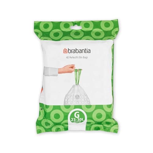 Image of Brabantia PerfectFit Bin Liners (Size G/23-30 Litre) Thick Plastic Trash Bags with Tie Tape Drawstring Handles (40 Bags)