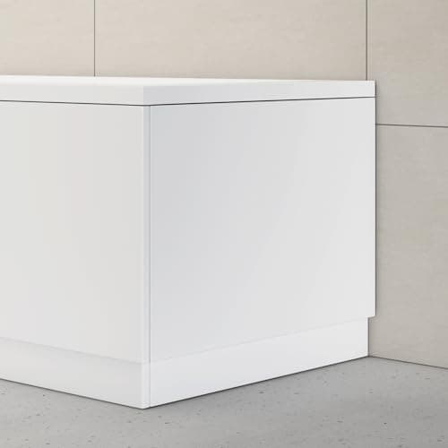 Image of 700mm, Wooden MDF End Bath Panel Covering with Plinth, Gloss White Bathroom Panels for Bathtub, Water Resistant Panel for Straight Bathroom Baths and Soaking Tubs
