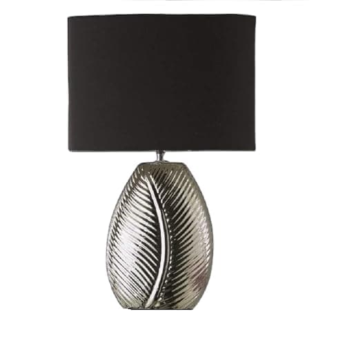 Image of Britalia Silver Ceramic Modern Table Lamp with Black Oval Cotton Shade 39cm - Modern Style Table Desk Lamp for Decoration and Reading