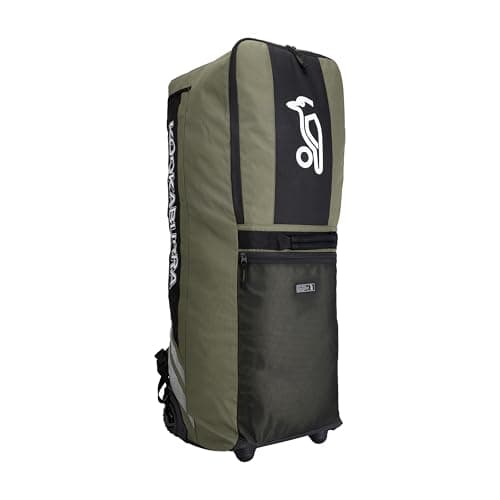 Image of Kookaburra WD4000 Wheelie Duffle Bag – Cricket Kit Bag with Detachable Straps, Bat Sleeves, Heavy-Duty Wheels & Padded Airflow Straps – Khaki/Black, 900mm x 300mm x 300mm