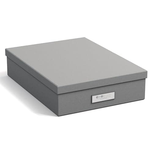 Image of Bigso Box of Sweden Document Box for A4 paper, Brochures and Notes - Box with Lid and Handle - Fibreboard and Paper Box Storage with Lid - Grey