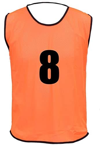 Image of 15 MESH BIBS FOOTBALL TRAINING SPORTS BIBS PRINTED NUMBER (1-15 OR number of your choice) Back only (Orange, Small Boys (U 8's))