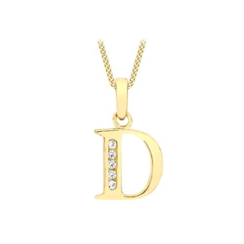 Image of CARISSIMA Women's 9 ct Yellow Gold Cubic Zirconia 9 x 12 mm Initial D Pendant on 9 ct Yellow Gold 0.7 mm Diamond Cut Curb Chain Necklace of Length 46 cm/18 Inch