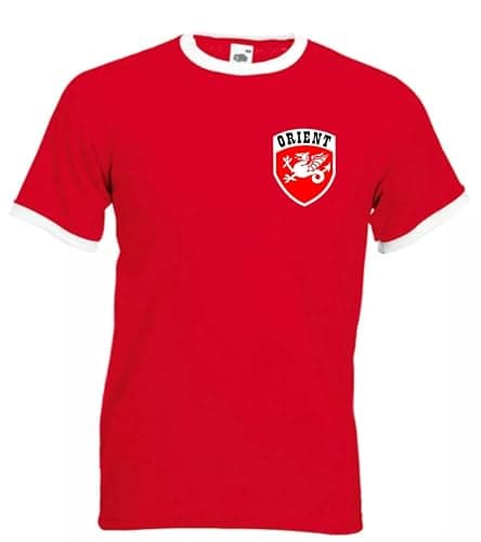 Image of Leyton Orient FC Retro Football Team Shield Crest T-Shirt Unisex Adult Cotton (UK, Alpha, M, Regular, Regular, red)