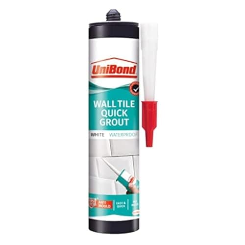 Image of UniBond 2577444 Ultra Force Wall Tile Grout, Grout in Easy Apply Cartridge for Use with Standard Cartridge Gun, Waterproof Grout for Tiling, White, 460g Cartridge