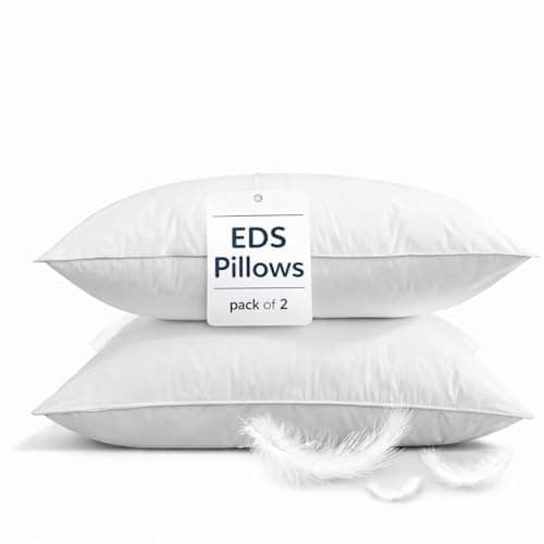 Image of EDS Duck Feather & Down Pillows 2 Pack - Super Comfort for Restful Sleep Microfibre Cover - Hypoallergenic & Anti Dust Mite Pillow for Back Pain Relief (50x75cm) (PACK OF 2)
