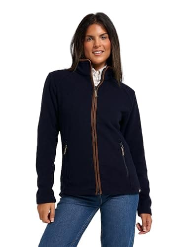 Image of JACK PYKE Womens Fleece Jacket – Lightweight and Breathable Ladies Fleece jacket with Full Zip, Long Sleeves, Zipped Pockets, Faux Leather Piping – Ideal for Travel and Outdoor Sports – Navy S