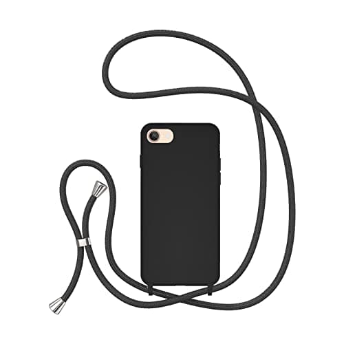 Image of UEEBAI Crossbody Lanyard Phone case for iPhone SE 2022 5G/iPhone 7/iPhone 8/iPhone SE 2020, Silicone Phone Cover Adjustable Necklace Strap Cord Shockproof Protective Case for iPhone SE3/SE2 - Black