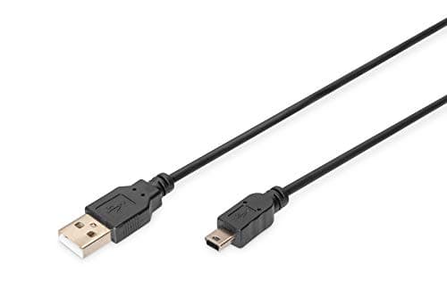 Image of DIGITUS USB 2.0 cable – 3 m – USB A to Mini B (5-pin) – 480 Mbps – Connection cable for PC, notebook, cameras or hubs – Blister pack – Black