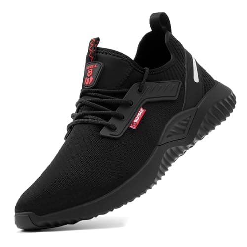 Image of SUADEX Mens Womens Steel Toe Cap Trainers Lightweight Puncture Resistant Safety Shoes Non Slip Work Shoes (A Black UK Size 9)