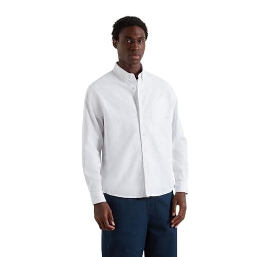 Image of Farah - Men's Oxford Shirt, Brewer Box Fit, Organic Cotton, Long Sleeve, Casual or Work Shirt, L, White