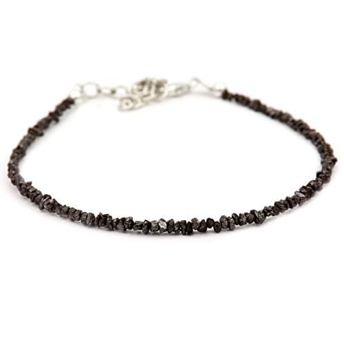 Image of Vatslacreations Genuine Rough Diamond Bracelet With 925 Sterling Silver Lock and Chain Rough Diamond Bracelet Natural Micro Black Rough Diamonds Bracelet, Rough Diamond Beaded for Women