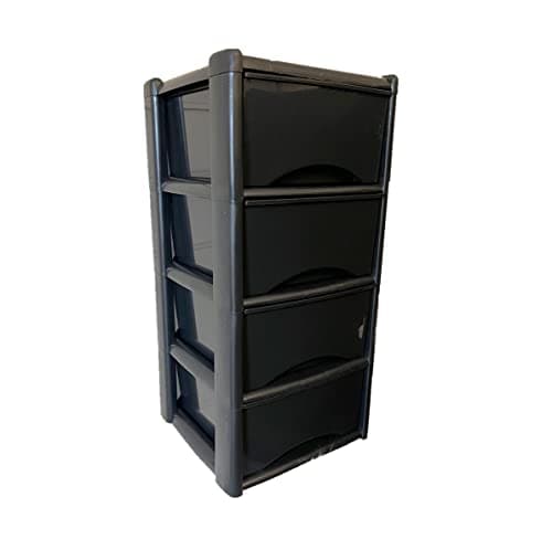Image of Large 4 Drawer Plastic Storage Tower Unit Ideal for Tools, Toys, Stationary, Documents & Clothes - Storage Unit with Drawers, Plastic Storage Drawers, Black Drawers with Black Frame -39cm x 39cmx 80cm