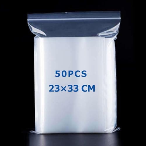 Image of A4 Resealable Plastic Bags - 50 Strong Grip Seal, Transparent Thickening Zip Lock for Kitchen Food Storage, Office Stationery, Snacks, Jewellery (23x33cm)
