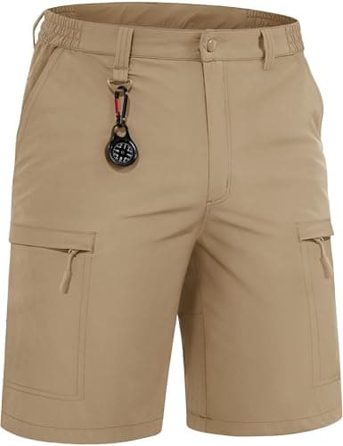 Image of TACVASEN Hiking Shorts Men with Zip Pockets Quick Dry Working Cargo Shorts Sailing Trekking Walking,Khaki,34