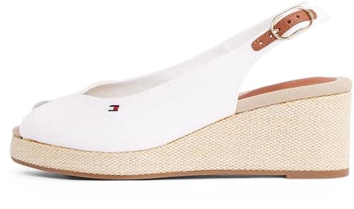 Image of Tommy Hilfiger Women’s Flag Wedge Slingback Espadrilles with Adjustable Straps, White (Ecru), 6