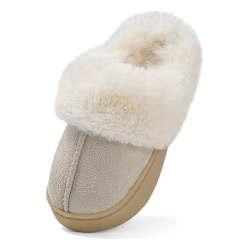 Image of LACOFIA Boys' Girls' Slippers Kids Fluffy Slippers Non-Slip Comfy Children Winter House Shoes Warm Indoor Sliders Beige 2/3