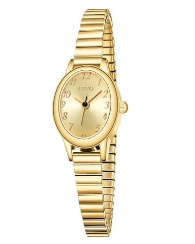 Image of CIVO Ladies Elegant Bracelet Watches: Small Gold Oval Case Quartz Analogue Wristwatch with Stainless Steel Expansion Band - Waterproof Womens Watch Stylish Wrist Accessory