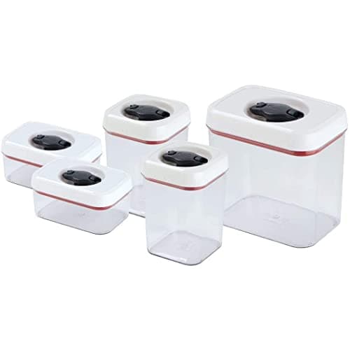 Image of Zyliss E981061 Twist and Seal Storage Boxes With Lid | Multiple Sizes | Plastic | Clear/White | Kitchen/Bathroom/Food/Makeup/Toy/Craft Storage | Includes 5 x Storage Containers