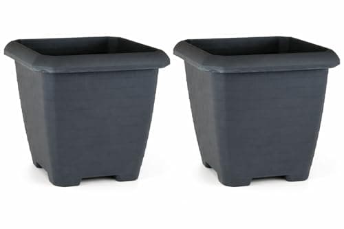 Image of Tamersgifts Sets of 2 Heavy Duty Quality Plastic Square Castle Planters Plant Pots - 3 Colours & 3 Sizes (Gunmetal Grey, Length 53.4cm x Width 53.4cm x 47cm Height)