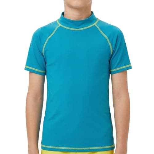 Image of viiotu Boys Rash Guard Short Sleeve Swim Top UPF 50+, Kids Rash Vest Quick Dry Boys Swimming Top Lightweight Stretch Swim Top (UK, Age, 13 Years, 14 Years, Regular, Blue)