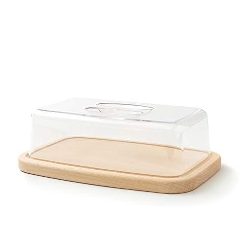 Image of Tuuli Kitchen Rectangular Cheese Cake Dome Cover Wooden Chopping Board with Lid Cold Cuts Bread Container (28x18x9 cm)
